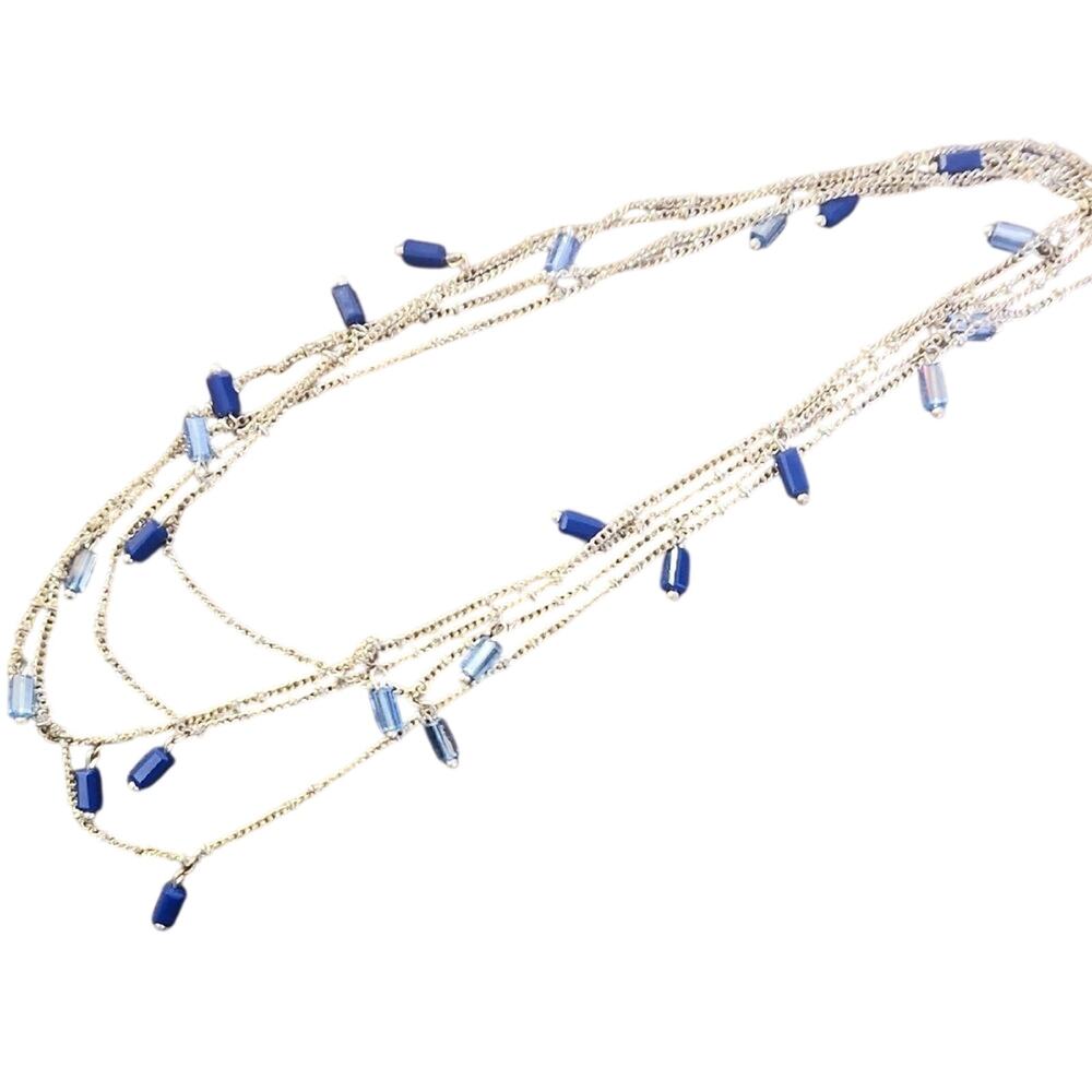 Chic Blue Crystal Beaded Necklace with Silver Chain With Clasp